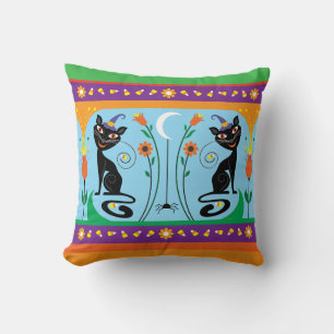 Sweet Whiskers and Spooky Blooms Throw Pillow