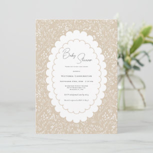Sweet White Brown Floral Vintage Baby Shower Invitation