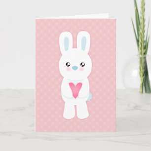 Sweet White Bunny Valentine Greeting Holiday Card