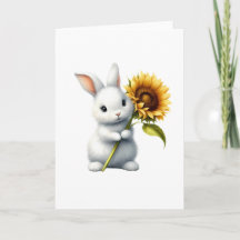 Sweet White Bunny with Sunflower Cute All-Occasion