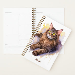 Sweet White Cat Watercolor Illustration Planner