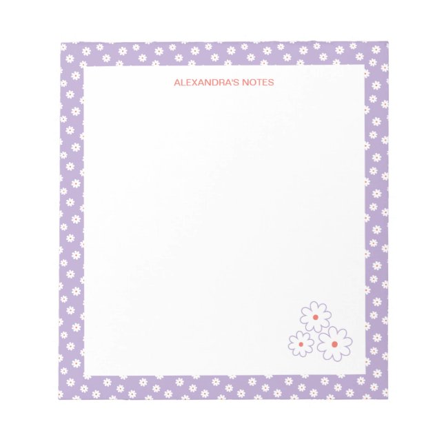 Sweet White Daisies Floral Pattern Personalized Notepad (Front)