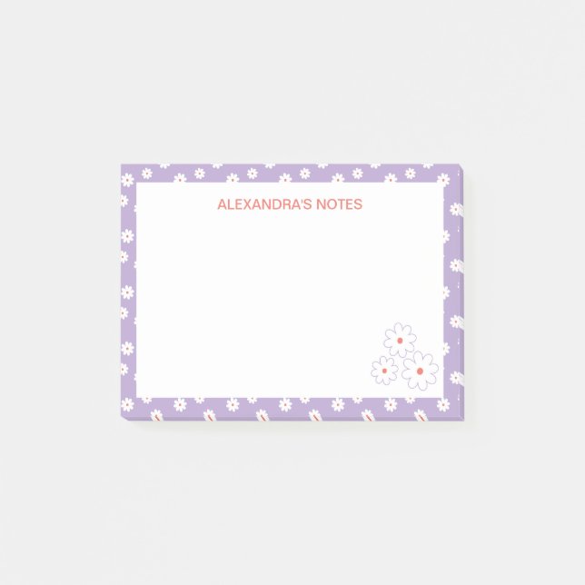 Sweet White Daisies Floral Pattern Personalized Post-it Notes (Front)
