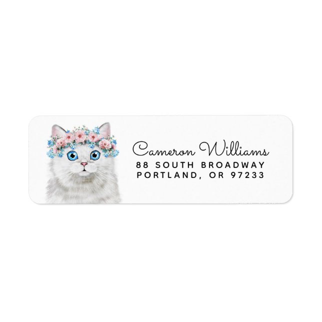 Sweet White Floral Cat | Add Your Name (Front)