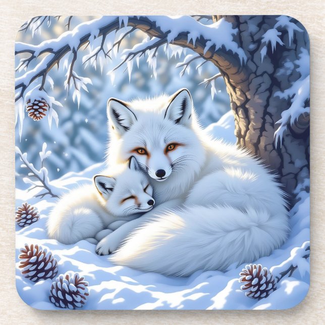 Sweet White Foxes in the Snow Coaster (Front)