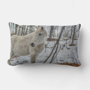 Sweet White Mare and Winter Forest Gift Lumbar Pillow