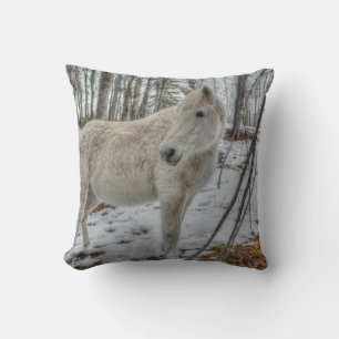 Sweet White Mare and Winter Forest Gift Throw Pillow