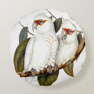 Sweet White Parrots Round Pillow