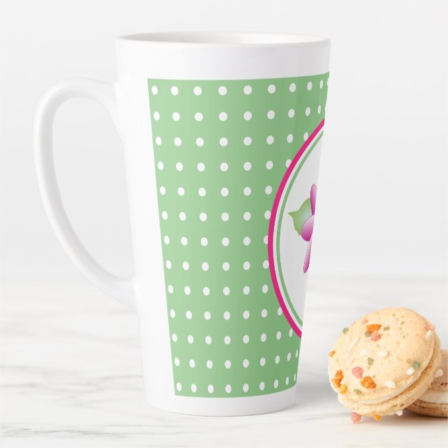 Sweet White Polka-dot Pink Flower Late Mug (In Situ)