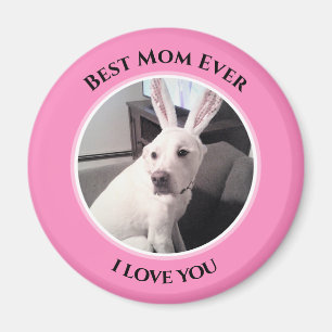 Sweet White Puppy Dog With Easter Bunny Ears Mom Magnet