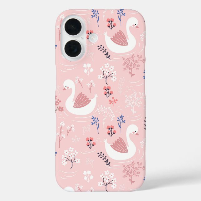 Sweet White Swans On Pastel Pink Floral Ballet Case-Mate iPhone Case (Back)