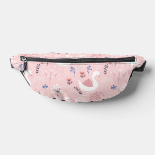 Sweet White Swans On Pastel Pink Floral Ballet Fanny Pack