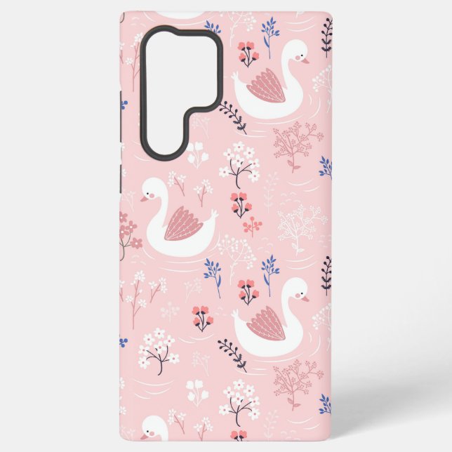 Sweet White Swans On Pastel Pink Floral Ballet Samsung Galaxy S22 Ultra Case (Back)