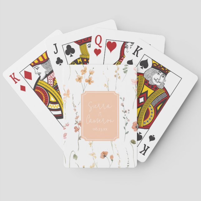 Sweet Wildflower Pattern Wedding Peach ID1023 Playing Cards (Back)