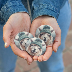 Sweet Winter Alpaca, custom 3 Inch Round Button