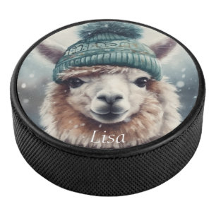 Sweet Winter Alpaca, custom Hockey Puck