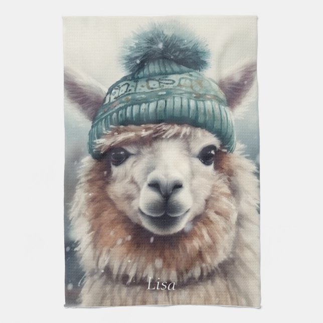 Sweet Winter Alpaca, custom Kitchen Towel (Vertical)
