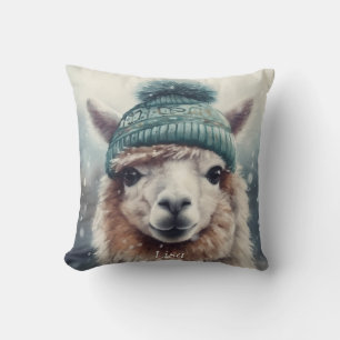 Sweet Winter Alpaca, custom Throw Pillow