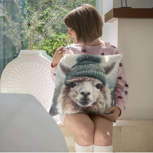 Sweet Winter Alpaca, custom Throw Pillow
