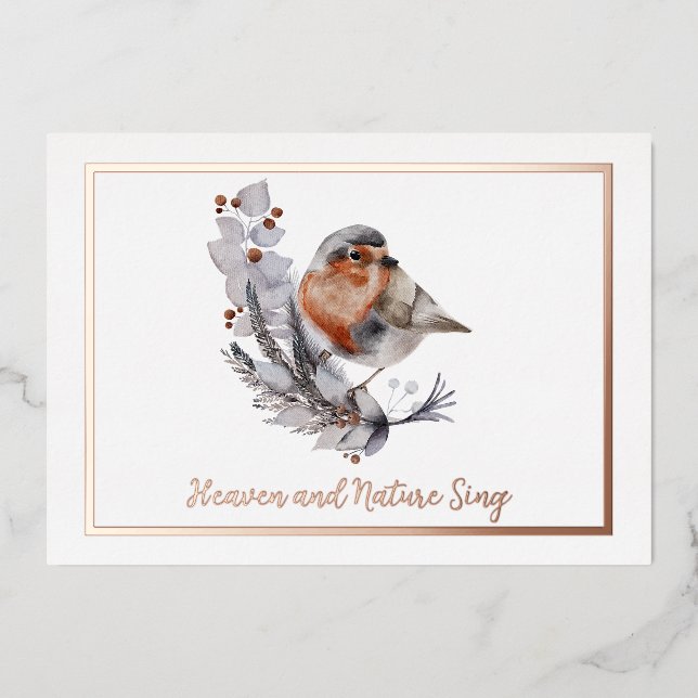 Sweet Winter bird and snow custom Christmas Foil Holiday Card (Front)
