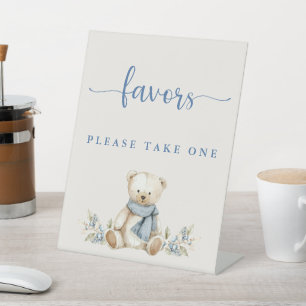 Sweet Winter Teddy Bear Baby Shower Favors Pedestal Sign