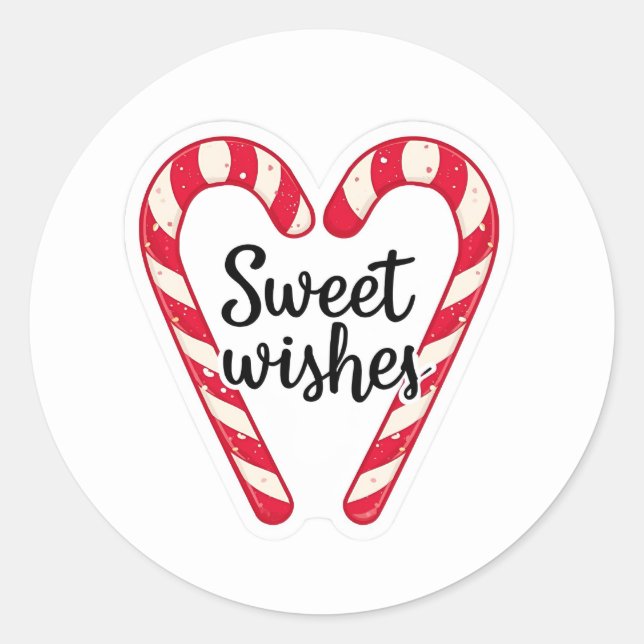 Sweet Wishes Christmas Sticker | Candy Cane Heart  (Front)