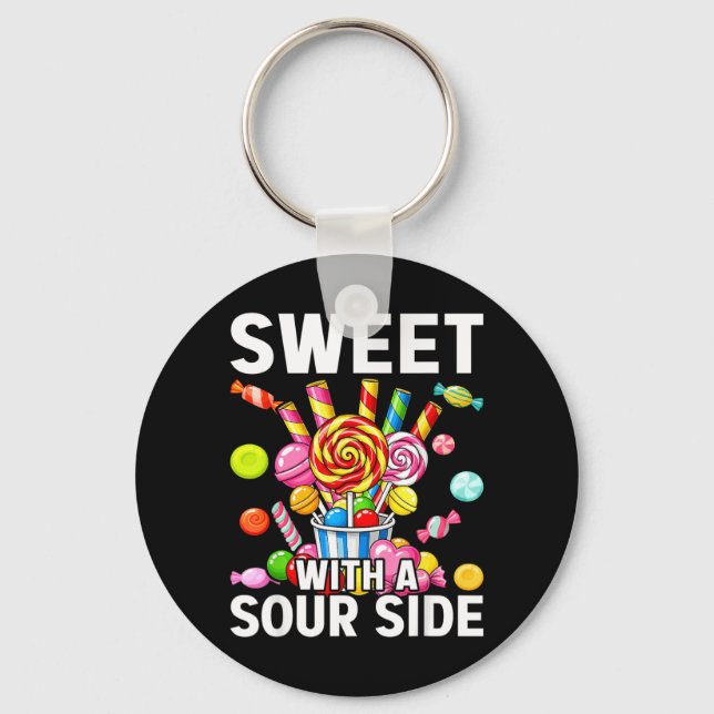 Sweet With A Sour Side Funny Candy Patch Delicious Keychain (Front)
