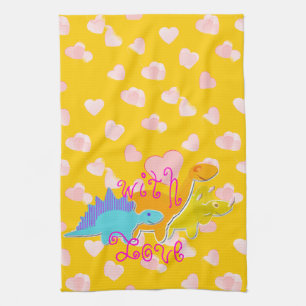 Sweet With Love Dinosaurs Hearts Pattern Kitchen Towel