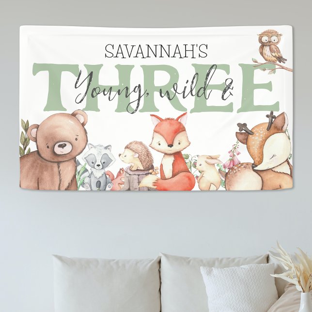 Sweet Woodland Animal 3rd Birthday Party Banner (Creator Uploaded)