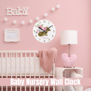 Sweet Woodland Animal Pink Floral Wall Clock