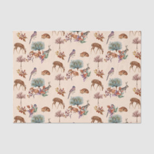 Sweet Woodland Animals and Birds Tan Background  Tissue Paper
