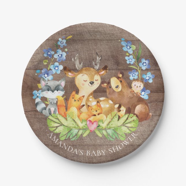 Sweet Woodland Animals Baby Shower 7" Plate (Front)