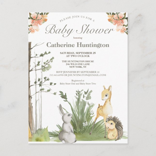 Sweet Woodland Animals Baby Shower Books for Baby  Postcard (Front)
