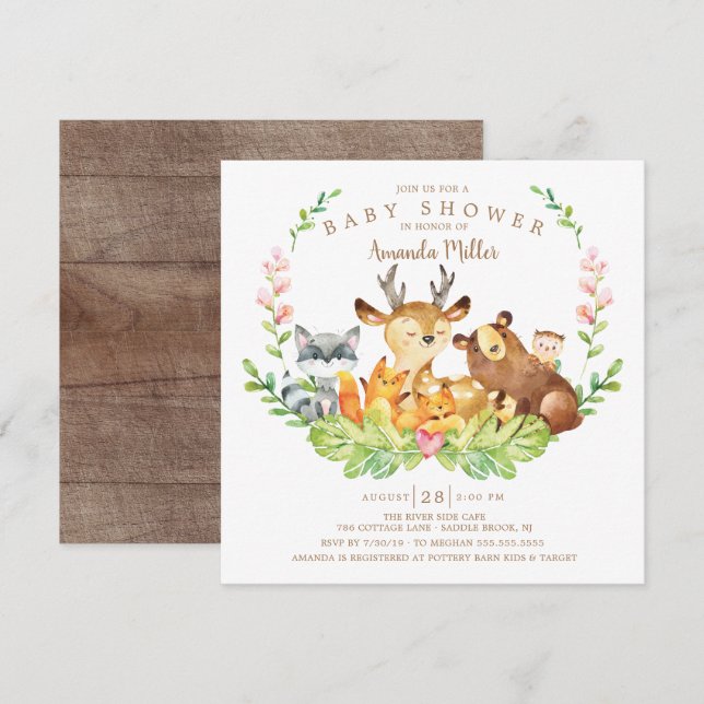 Sweet Woodland Forest Animals Baby Shower Invitation (Front/Back)