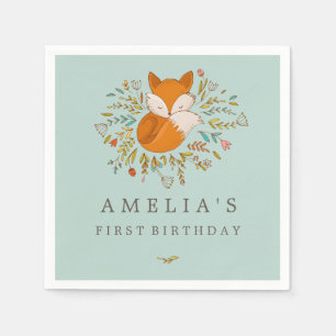 Sweet Woodland Fox 1st Birthday Napkin