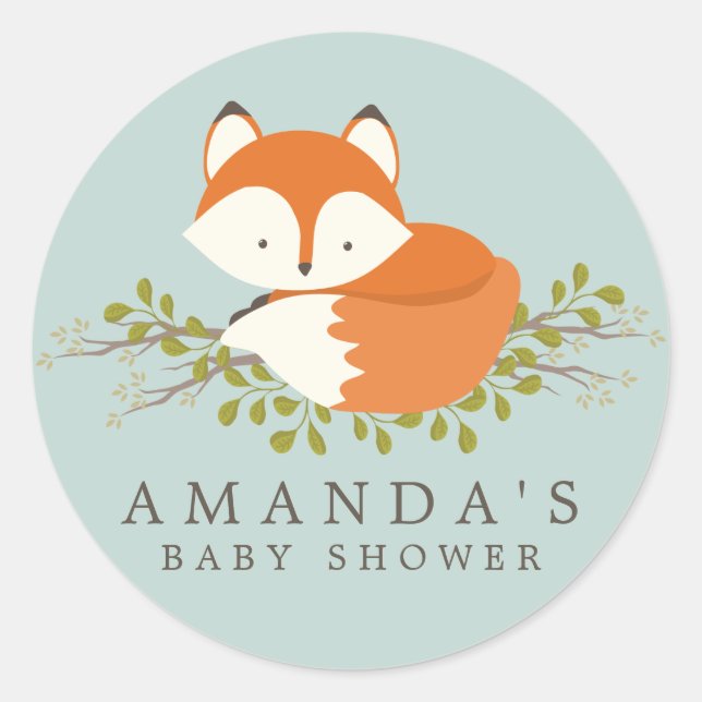 Sweet Woodland Fox Baby Shower Favour Seal (Front)