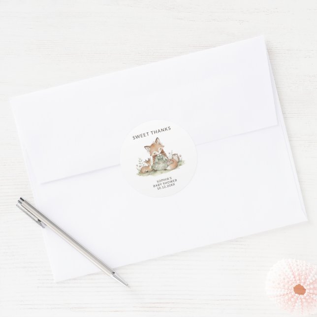 Sweet Woodland Fox Baby Shower Sticker (Envelope)
