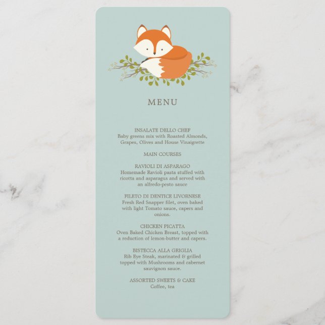 Sweet Woodland Fox Event Menu (Front)