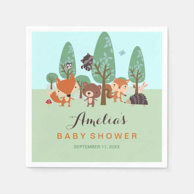 Sweet Woodland Friends Baby Shower Napkins (Front)