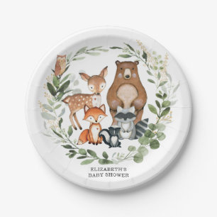 Sweet Woodland Greenery Baby Shower Birthday Paper Plate
