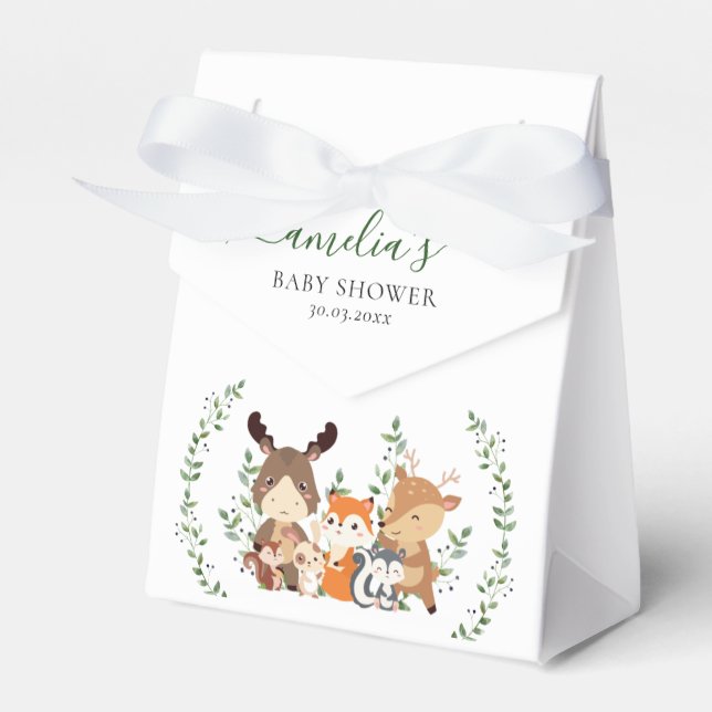 Sweet Woodland Greenery Botanical Forest Animals Favor Box (Front Side)