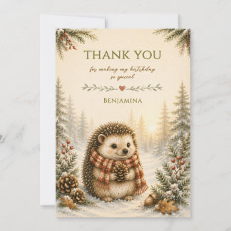 Sweet Woodland Hedgehog Winter Birthday Thanks Thank You Card