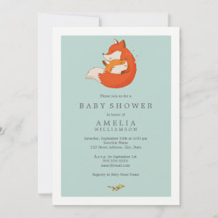 Sweet Woodland Mom And Baby Fox Baby Shower Invitation