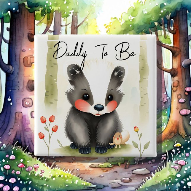 Sweet Woodland Skunk Daddy To Be Baby Shower 2 Inch Square Button (Creator Uploaded)