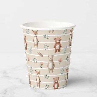 Sweet woodland - watercolor - beige paper cups