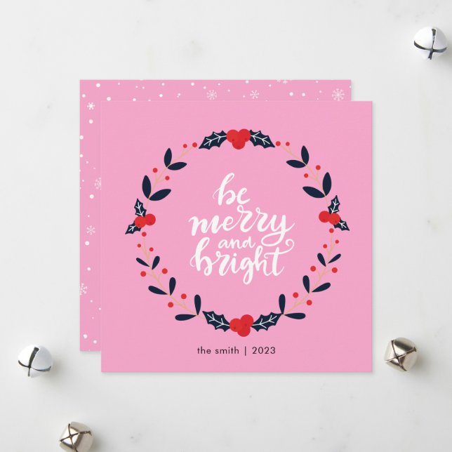 Sweet Wreath Berry Be Merry and Bright Christmas Holiday Card (Front/Back In Situ)