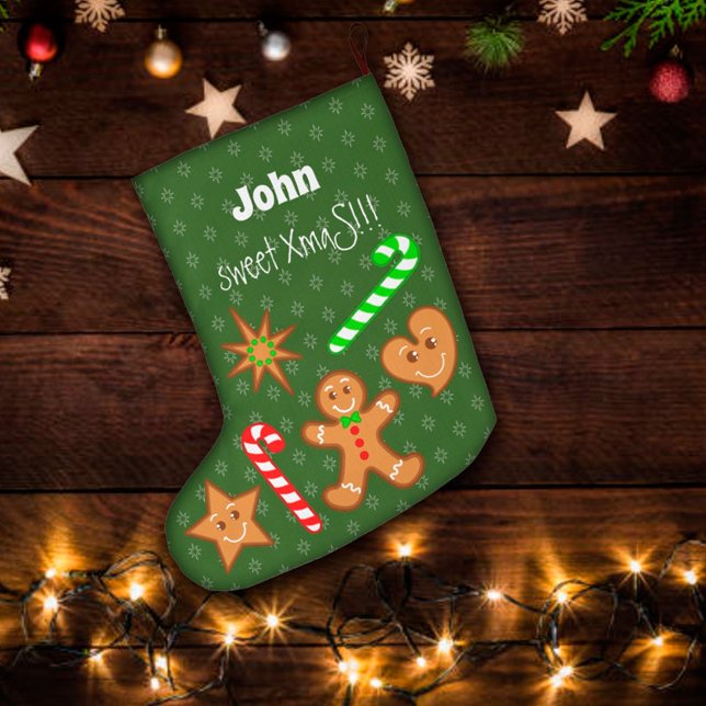 sweet XmaS Gingerbread Pals-Candy Cane 2 sides Large Christmas Stocking (Creator Uploaded)