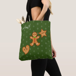 sweet XmaS Gingerbread Pals-Candy Cane Custom Text Tote Bag