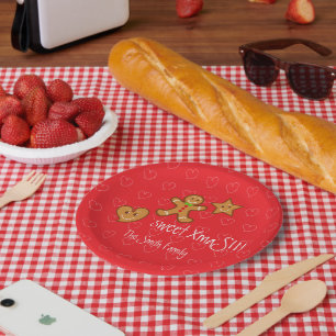 sweet XmaS gingerbread pals Custom Text on Red Paper Plate
