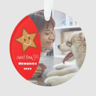 sweet XmaS gingerbread Star Editable text-Red Ornament